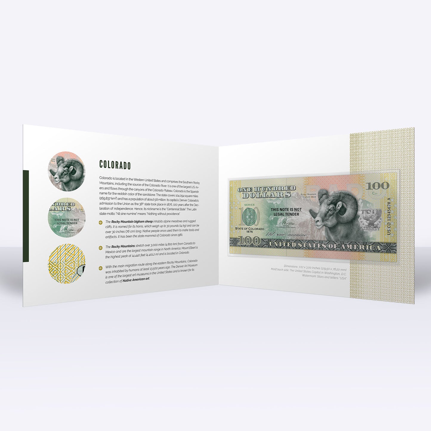 Souvenirschein 100 Dollar Colorado - Der Jahrhundertstaat