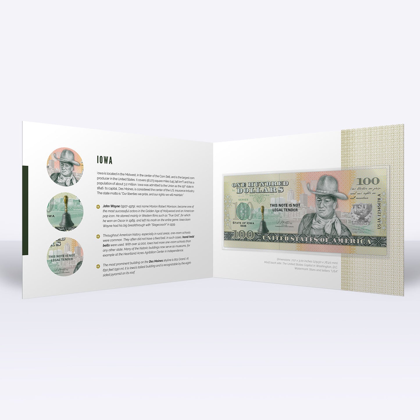 Souvenirschein 100 Dollar Iowa - Der Falkenauge-Staat