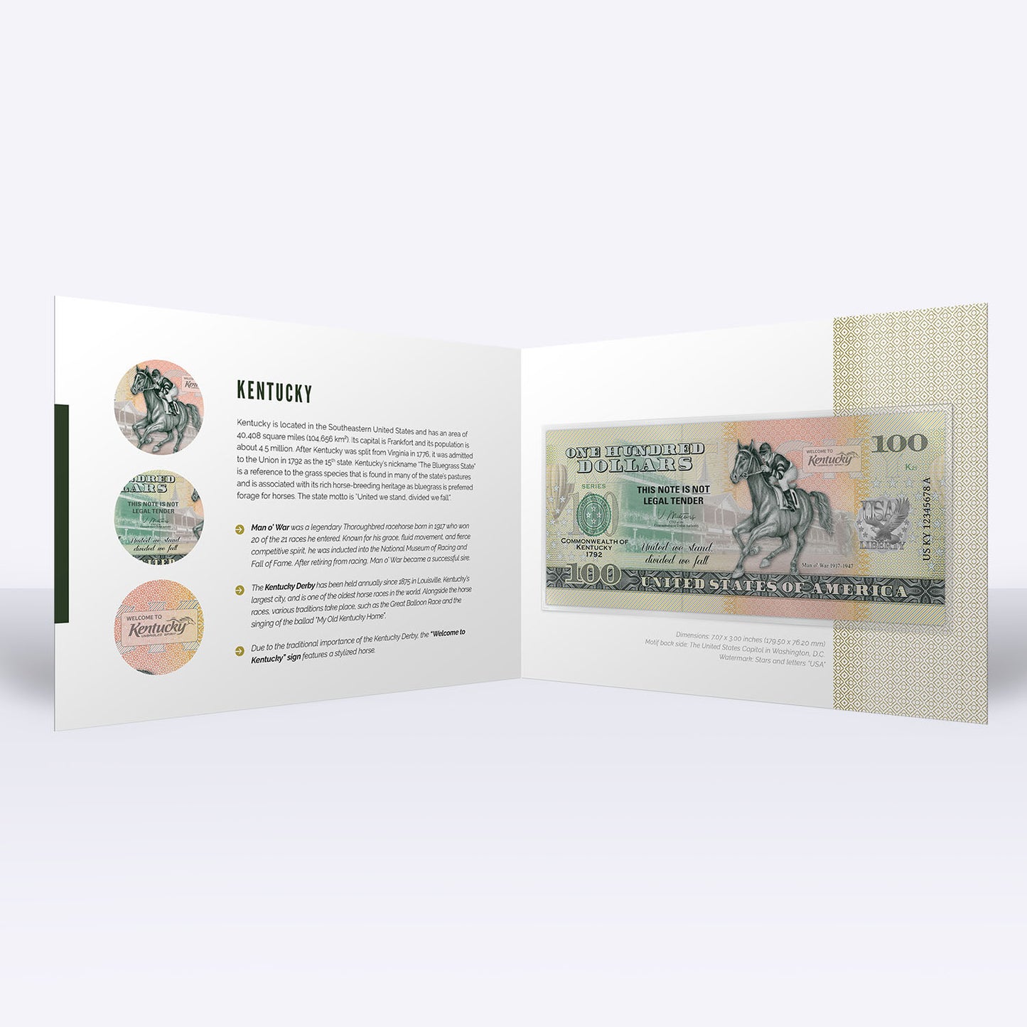 Souvenirschein 100 Dollar Kentucky - The Bluegrass State