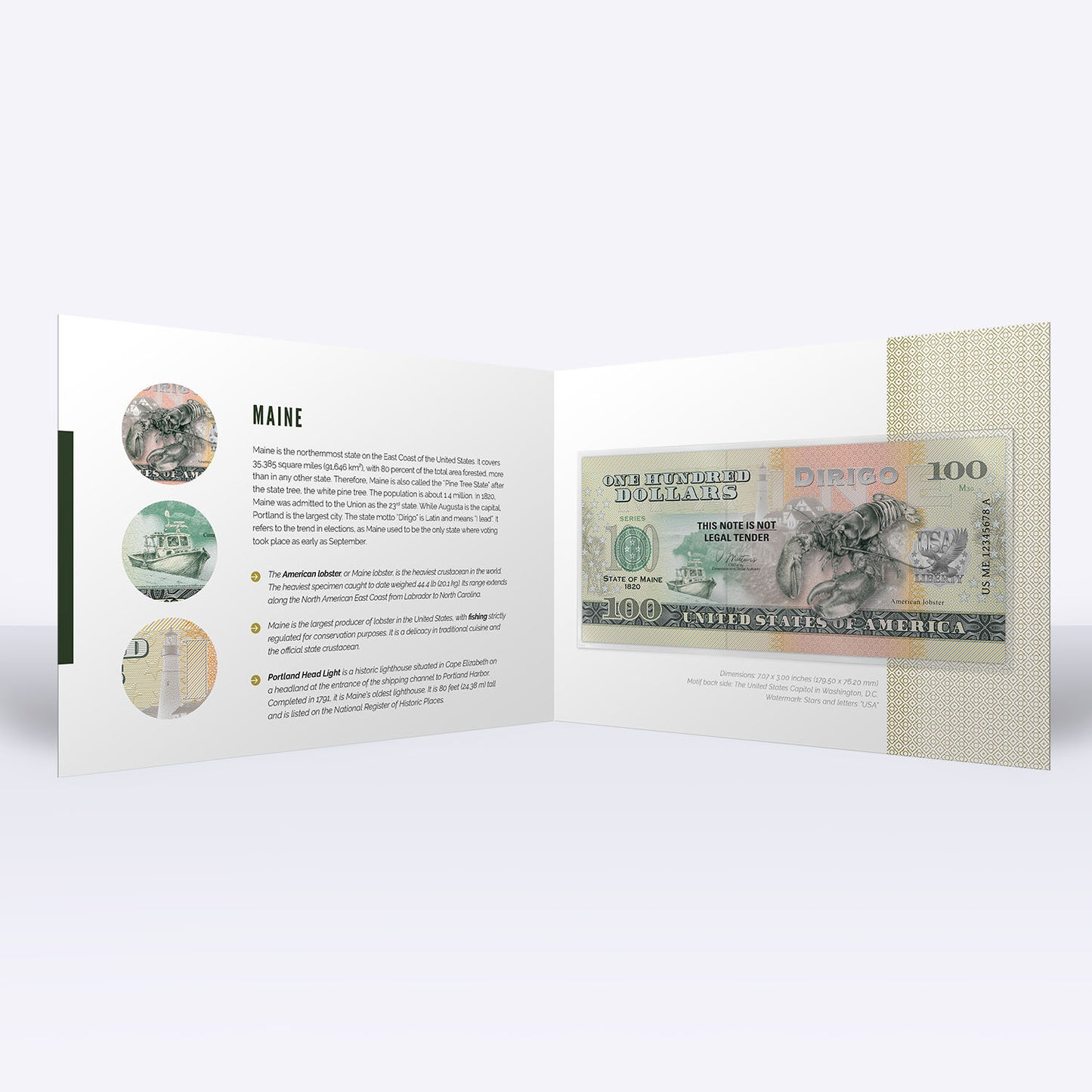 Souvenirschein 100 Dollar Maine - Der Kiefern-Staat