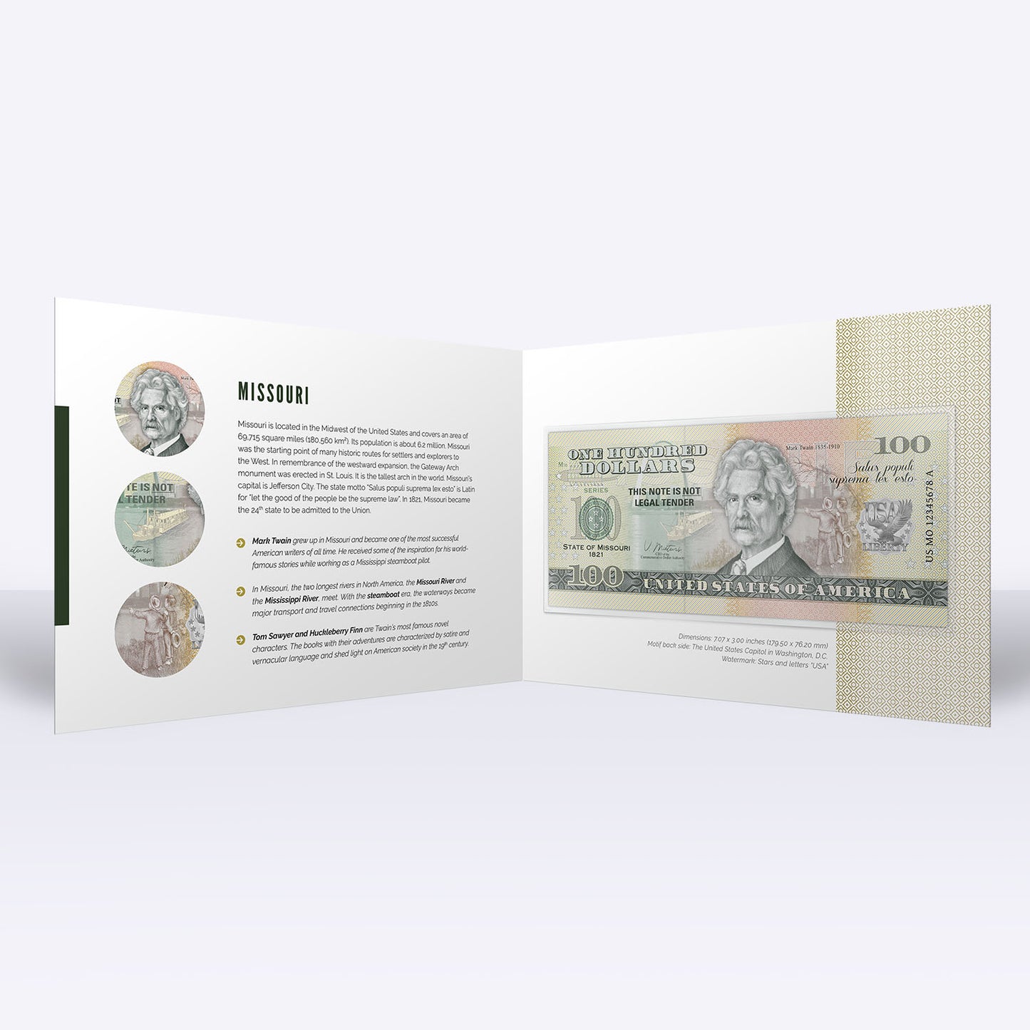 Souvenirschein 100 Dollar Missouri - Der "Zeig´s-mir-Staat"