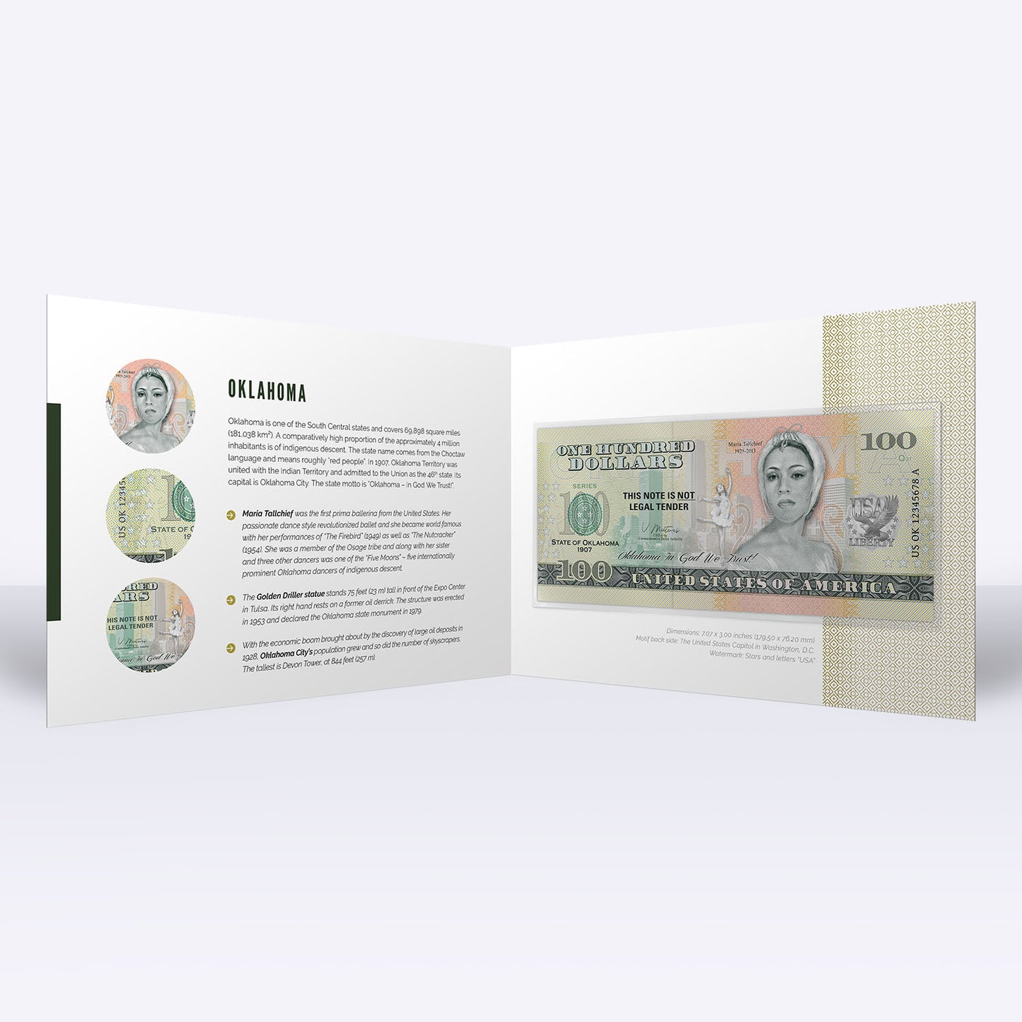 Souvenirschein 100 Dollar Oklahoma - Land der Roten Menschen