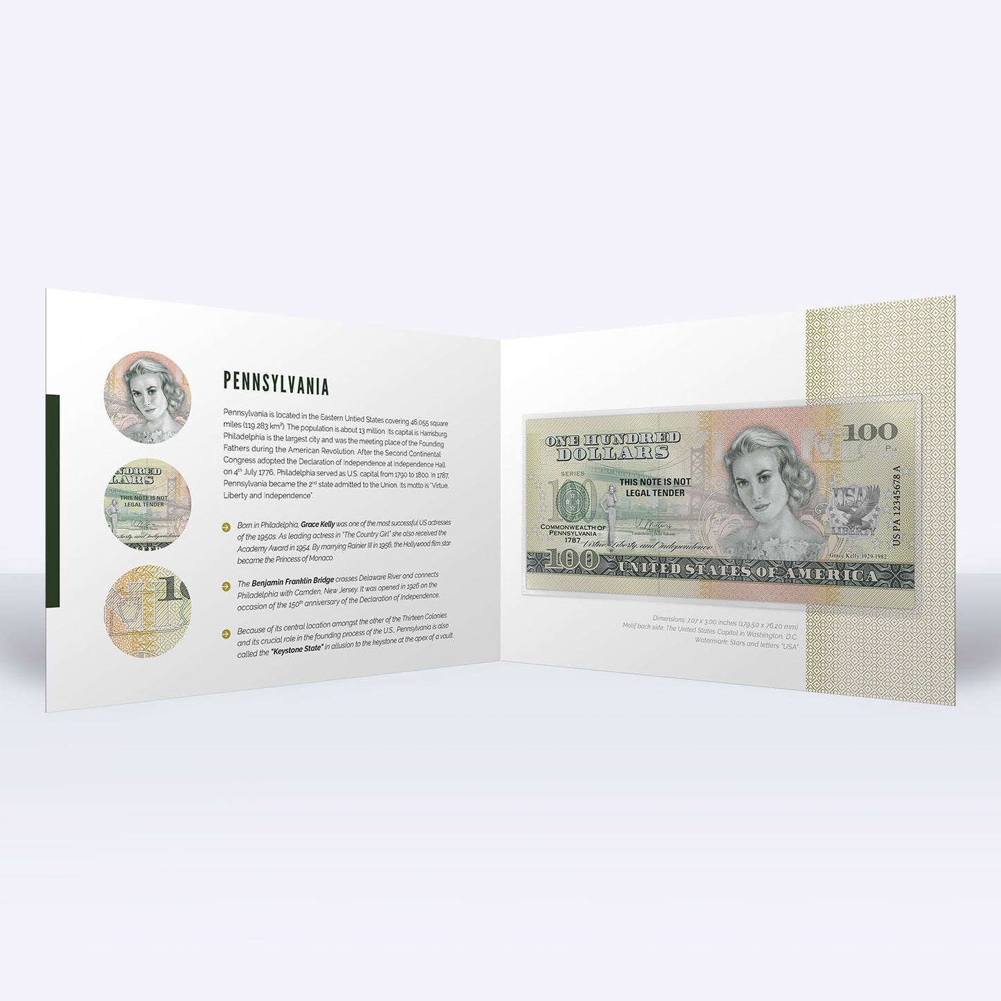 Souvenirschein 100 Dollar Pennsylvania - Der Schlussstein-Staat