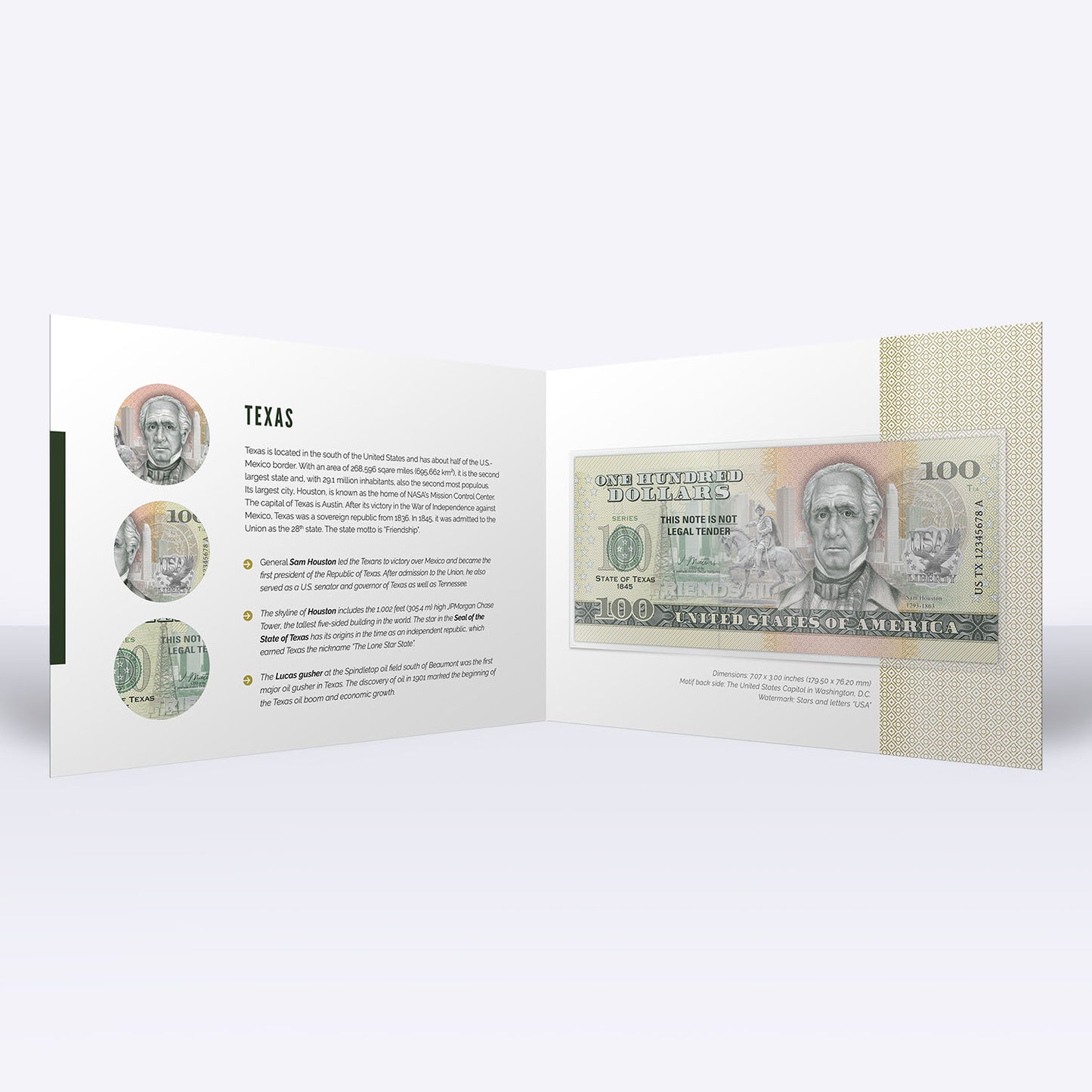 Souvenirschein 100 Dollar Texas - Der "Lone Star State"