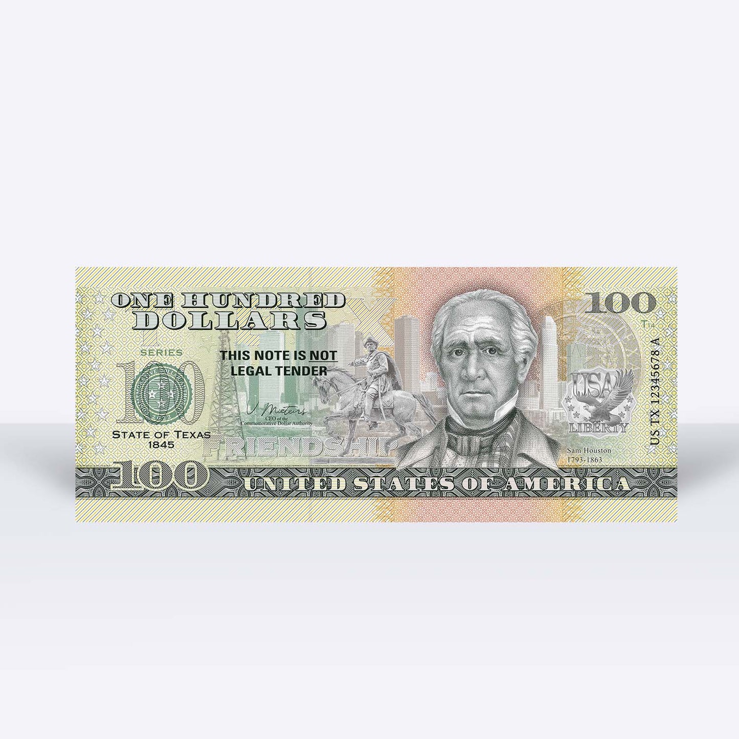 Souvenirschein 100 Dollar Texas - Der "Lone Star State"