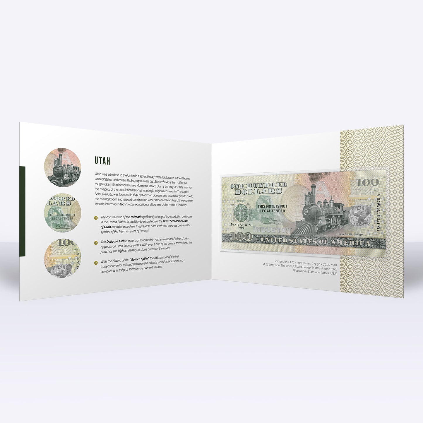 Souvenirschein 100 Dollar Utah - Das letzte Puzzleteil der transkontinentalen Eisenbahn