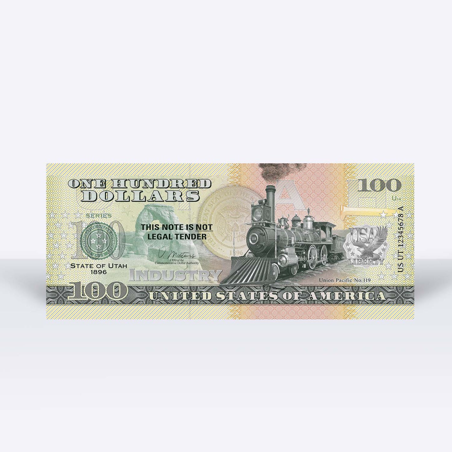Souvenirschein 100 Dollar Utah - Das letzte Puzzleteil der transkontinentalen Eisenbahn