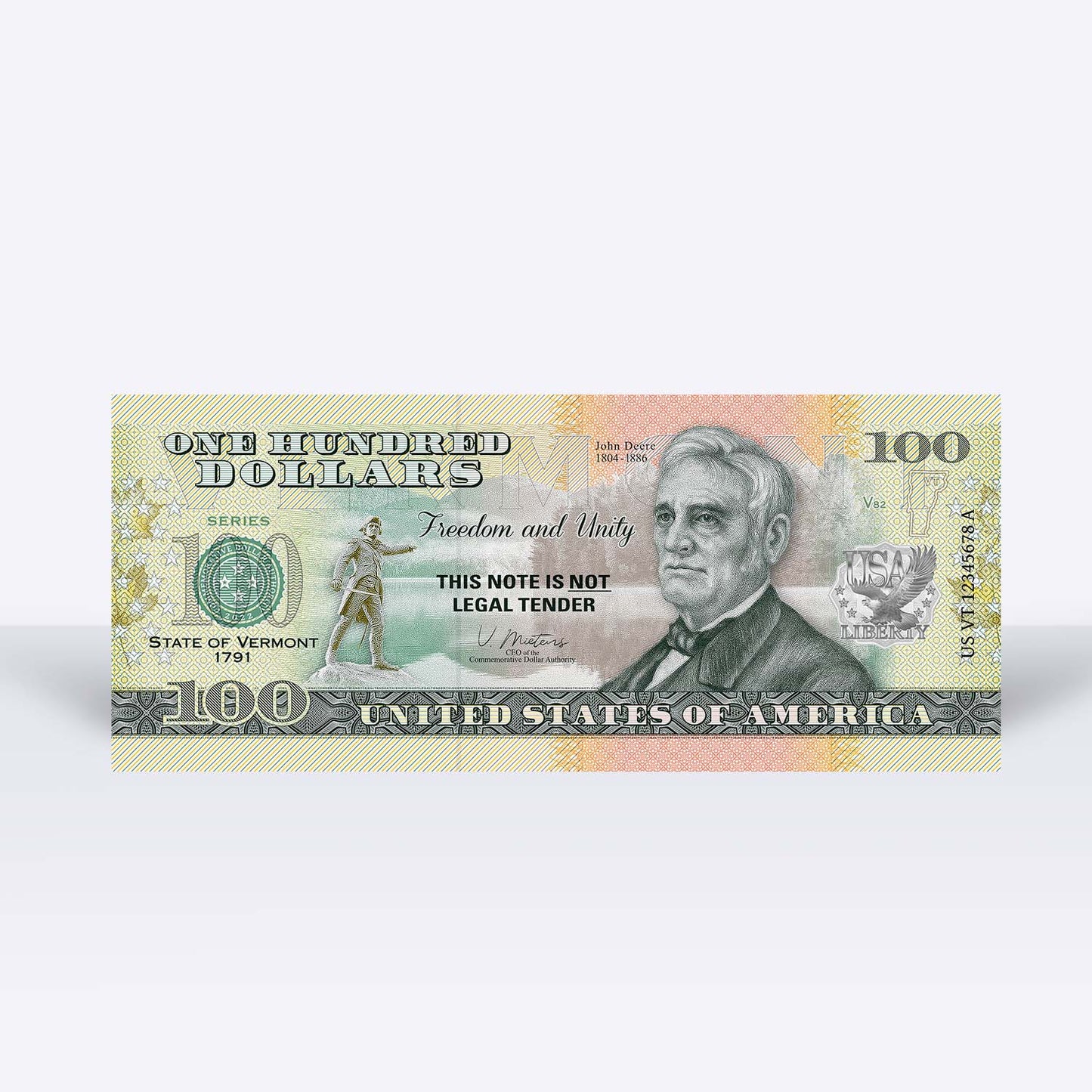 Souvenirschein 100 Dollar Vermont - Der Staat der Grünen Berge