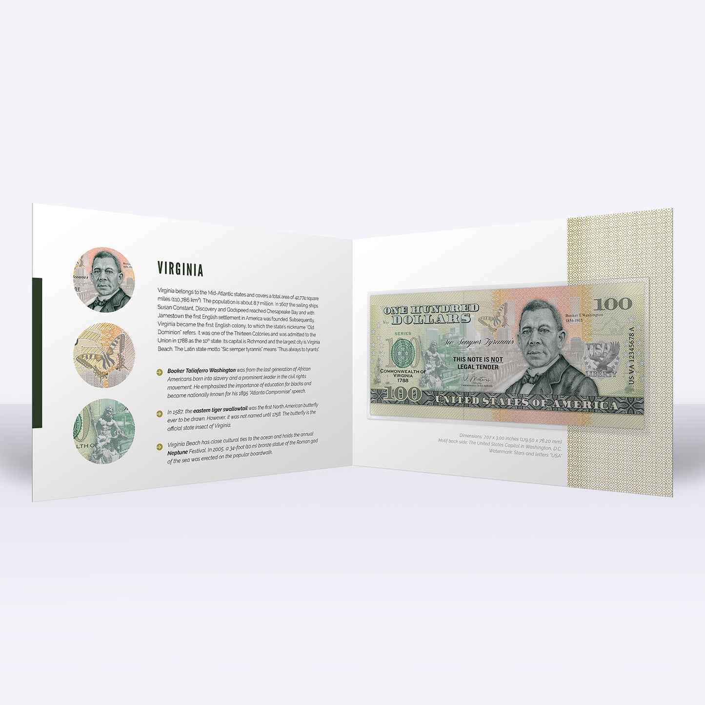 Souvenirschein 100 Dollar Virginia - Die erste englische Kolonie