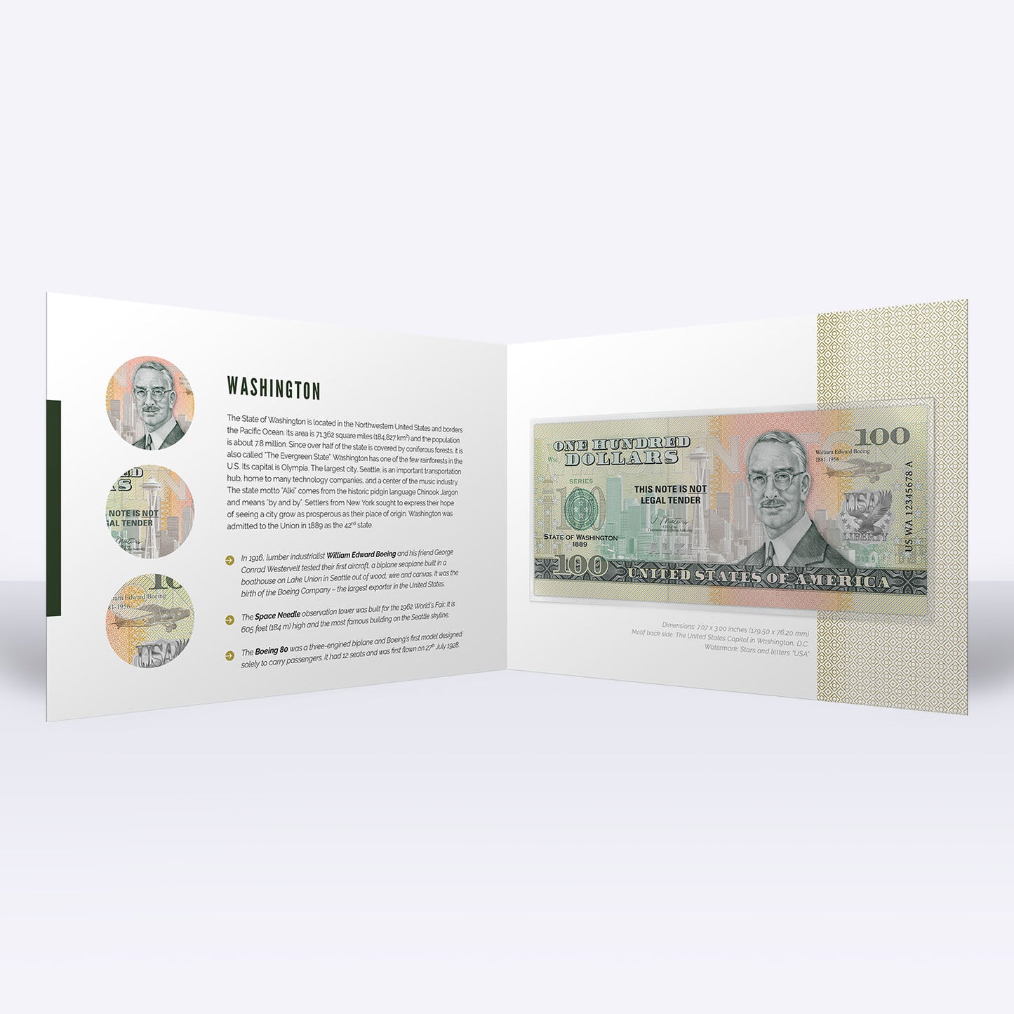 Souvenirschein 100 Dollar Washington - Der immergrüne Staat