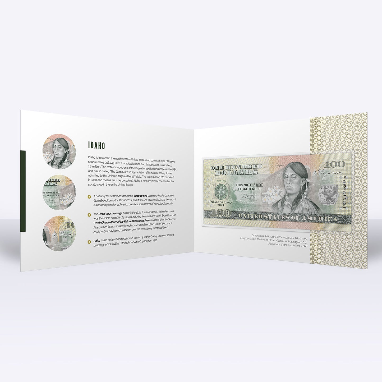 Souvenirschein 100 Dollar Idaho - Das Juwel unten den US-Staaten