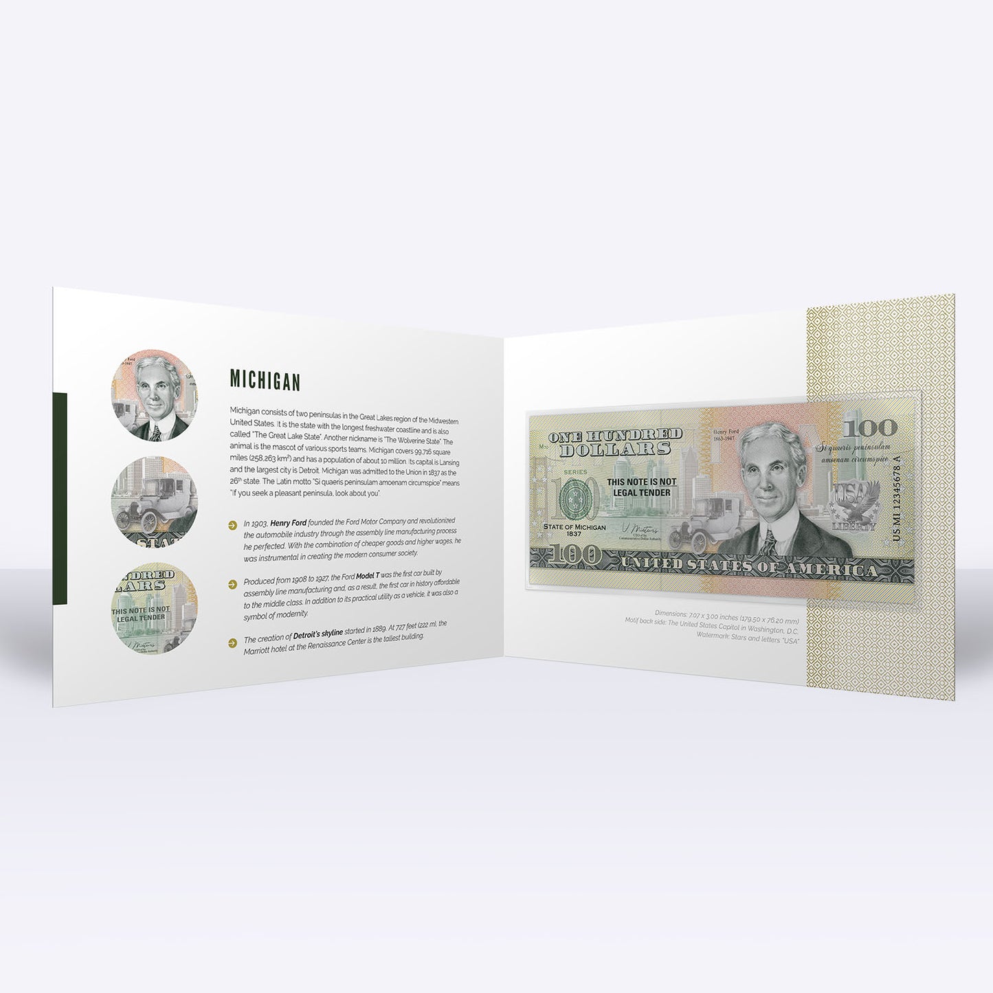 Souvenirschein 100 Dollar Michigan - Der Vielfraß-Staat