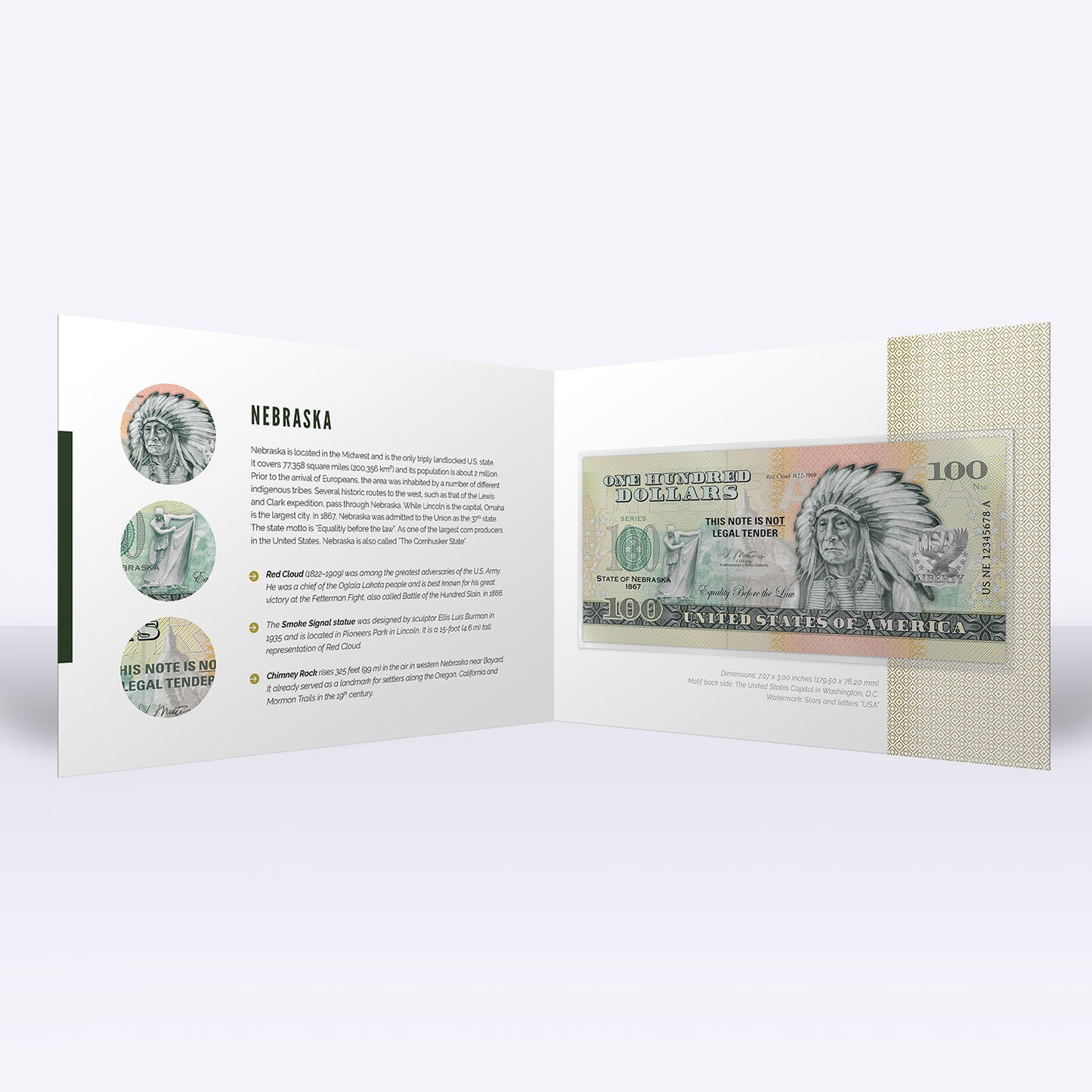 Souvenirschein 100 Dollar Nebraska - Der Maisschäler Staat