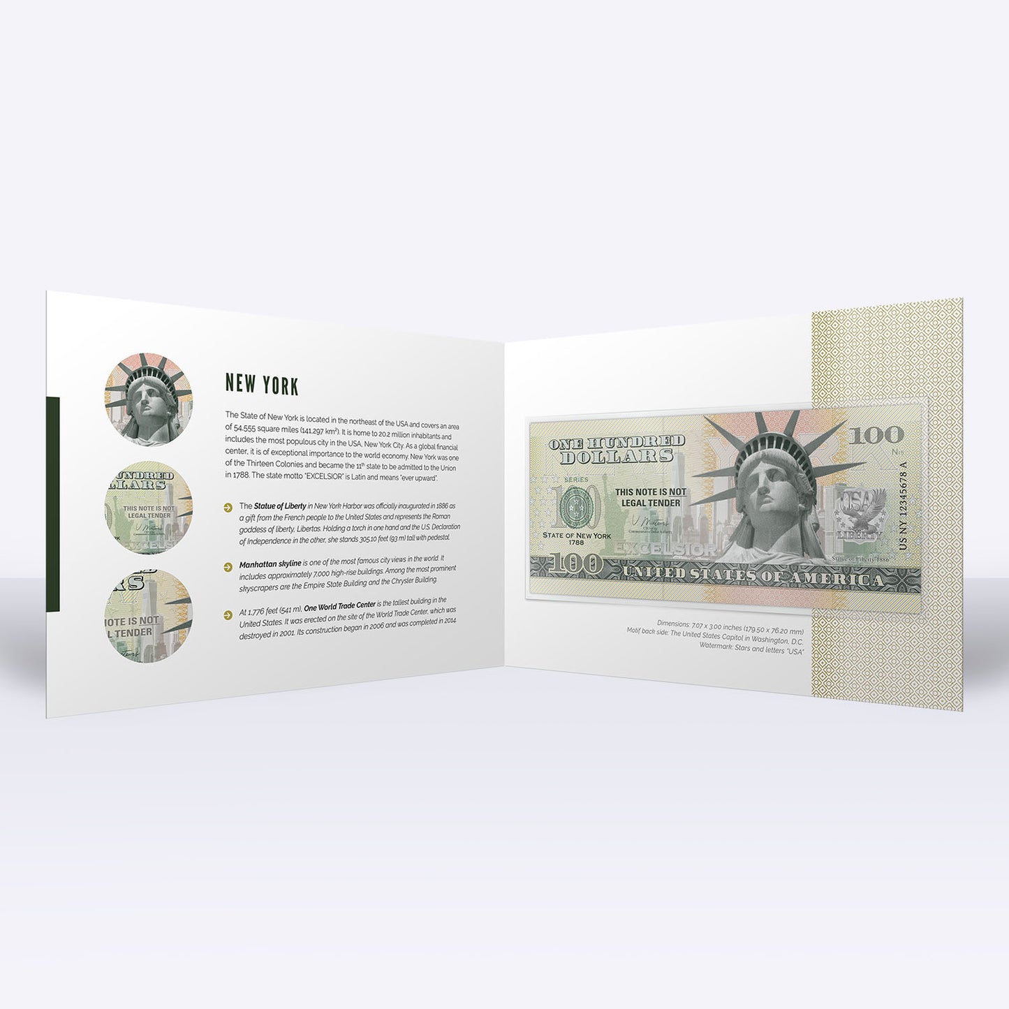 Souvenirschein 100 Dollar New York – Der Staat mit dem Big Apple