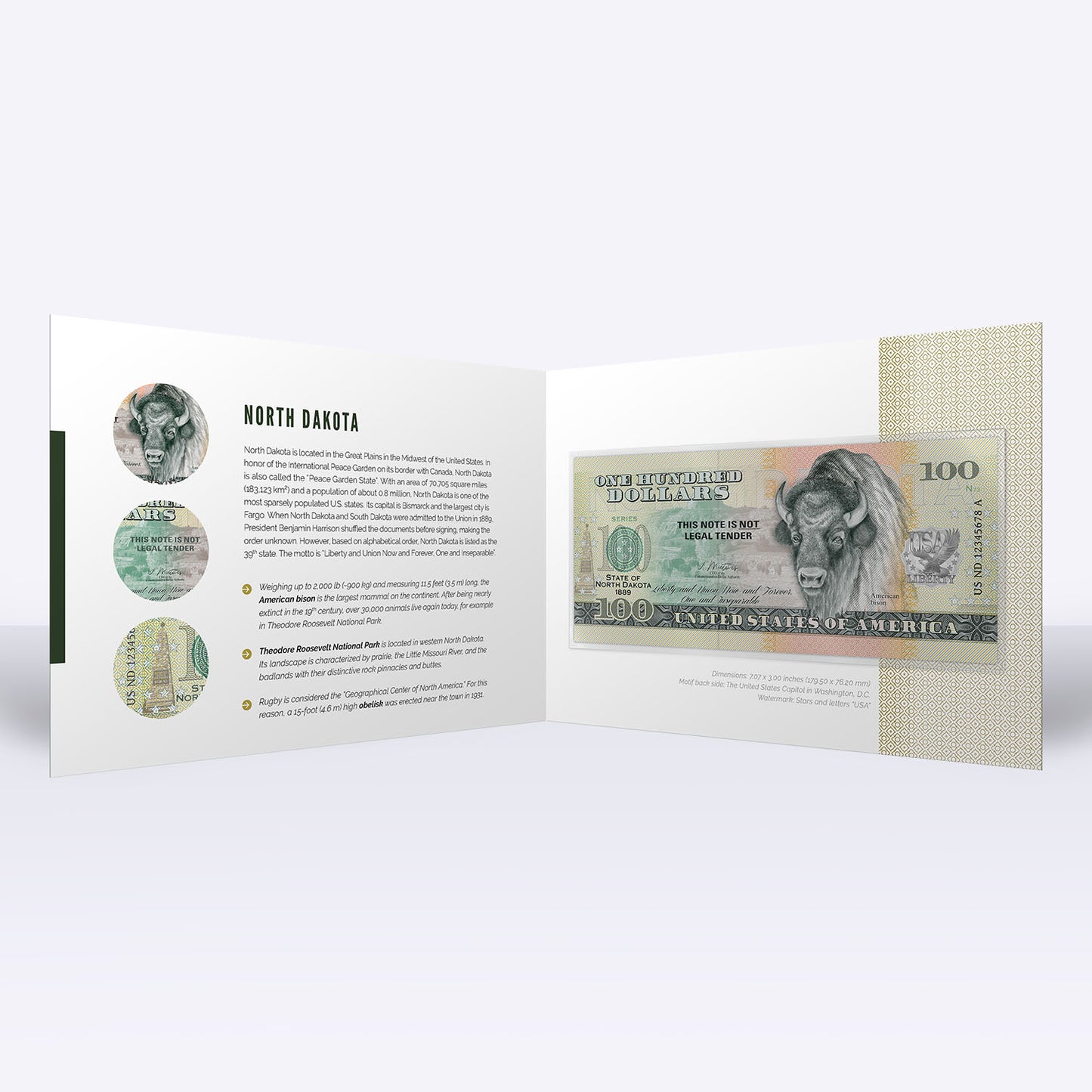 Souvenirschein 100 Dollar North Dakota - Geographischer Mittelpunkt Nordamerikas
