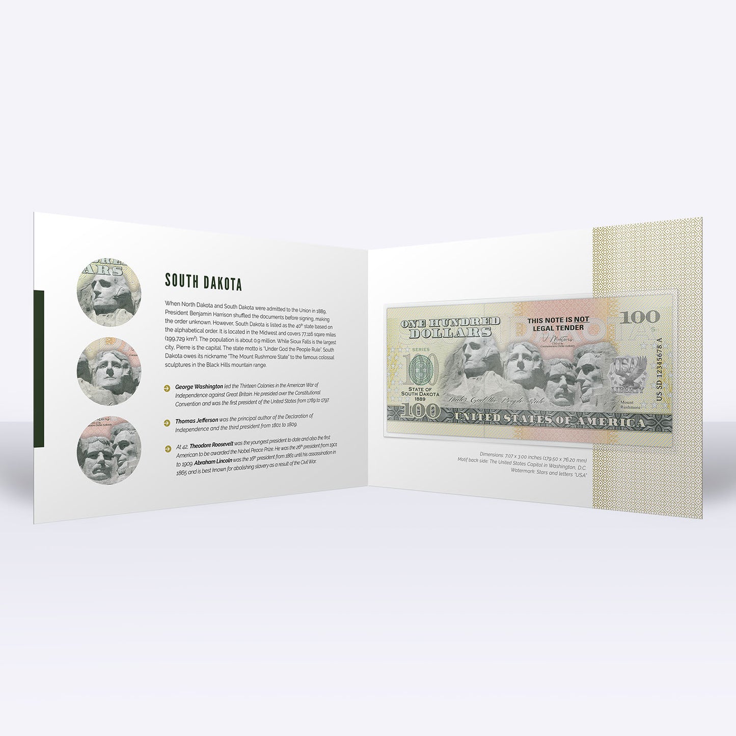 Souvenirschein 100 Dollar South Dakota - The Mount Rushmore State