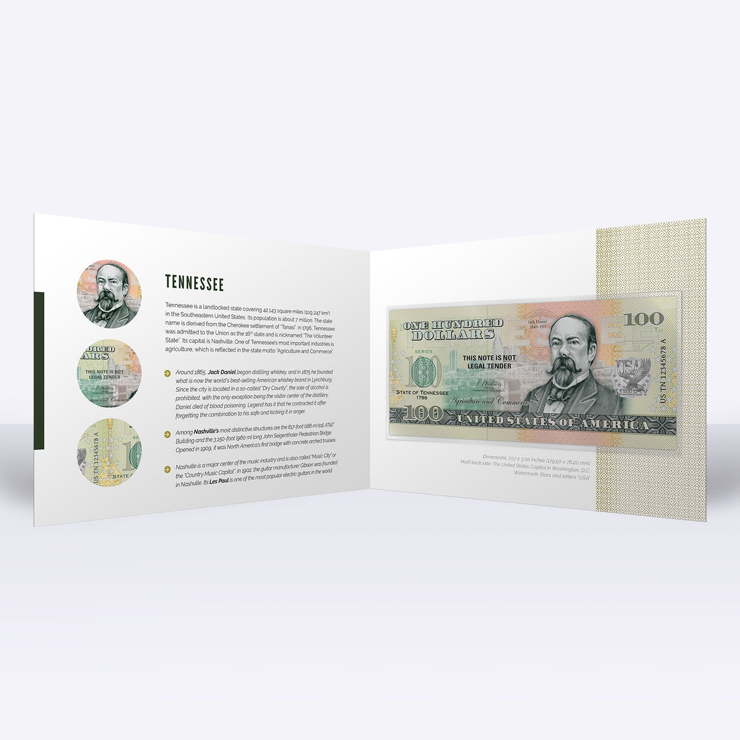 Souvenirschein 100 Dollar Tennessee - Staat der Freiwilligen