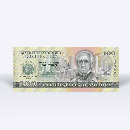 Souvenirschein 100 Dollar Texas - Der "Lone Star State"